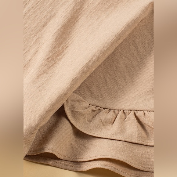 Light French Beige Loose Ruffled V Neck Blouse Bohemian Top - Picture 11 of 14